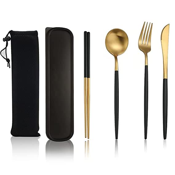 Supvox 410 Stainless Steel Knife Fork Spoon Chopstick Set, Portable Travel Utensil Flatware Sets with Case, 4Pcs Spoon Fork Knife Chopstick for Picnic Camping Travel & Outdoor Lunch (Black Gold) Supvox 410 Stainless Steel Knife Fork Spoon Chopstick Set, Portable Travel Utensil Flatware Sets with Case, 4Pcs Spoon Fork Knife Chopstick for Picnic Camping Travel & Outdoor Lunch (Black Gold)